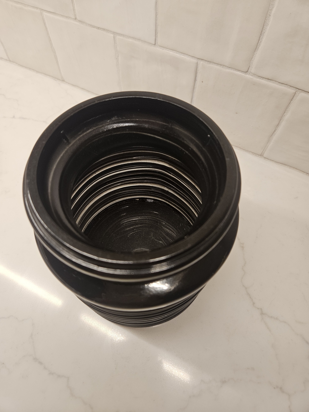 Black Ribbed Glass Vase - Picture 2 of 5